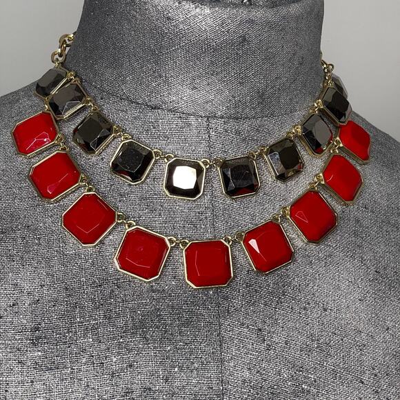 Cookie Lee necklace Chrome Gray and Red statement signed jewelry in gold tone - Picture 10 of 13
